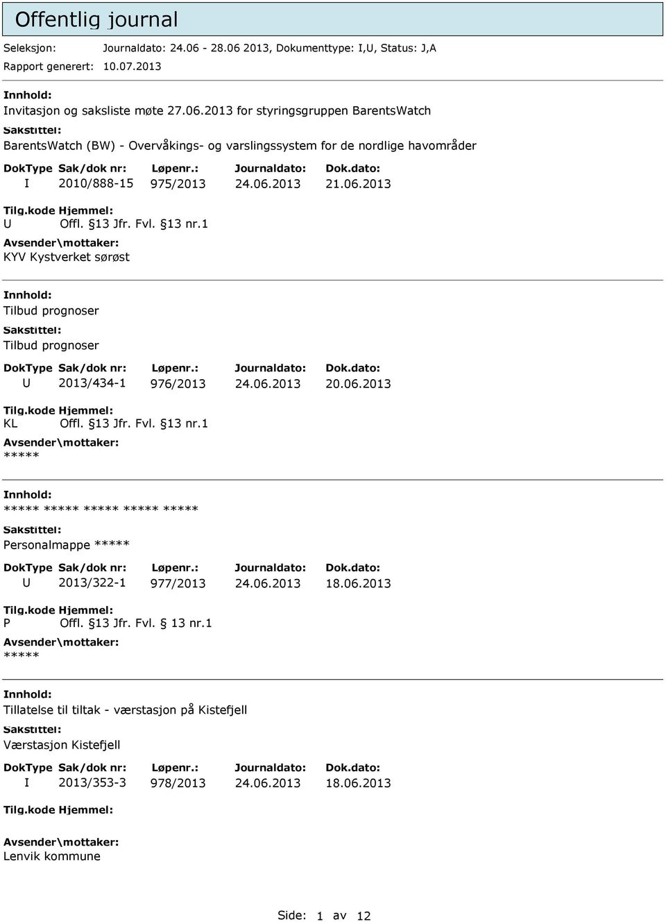 2010/888-15 975/2013 Offl. 13 Jfr. Fvl. 13 nr.1 KYV Kystverket sørøst 21.06.2013 Tilbud prognoser Tilbud prognoser KL 2013/434-1 976/2013 Offl.