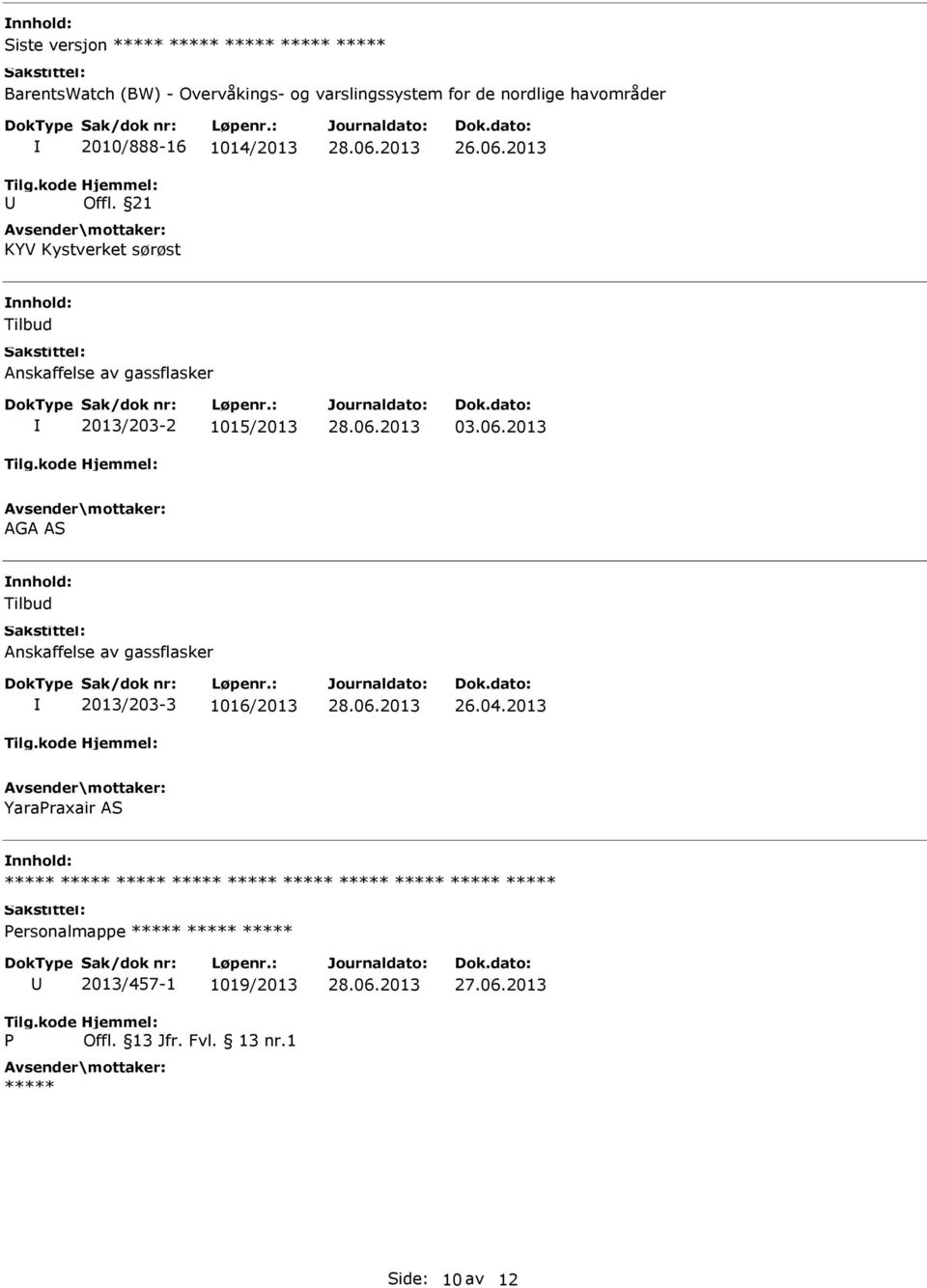 21 KYV Kystverket sørøst Tilbud Anskaffelse av gassflasker 2013/203-2 1015/2013 03.06.