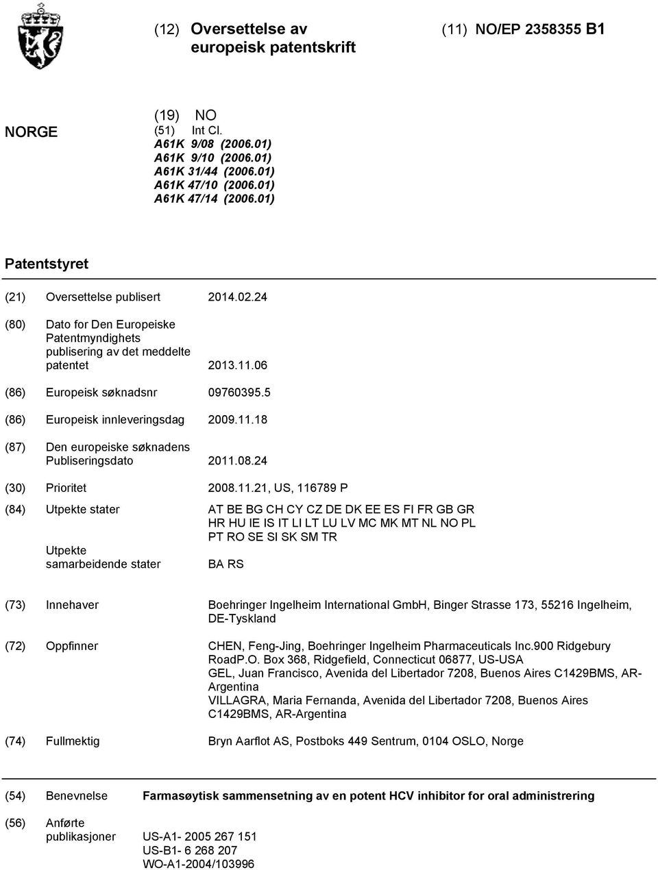 (86) Europeisk innleveringsdag 09.11.