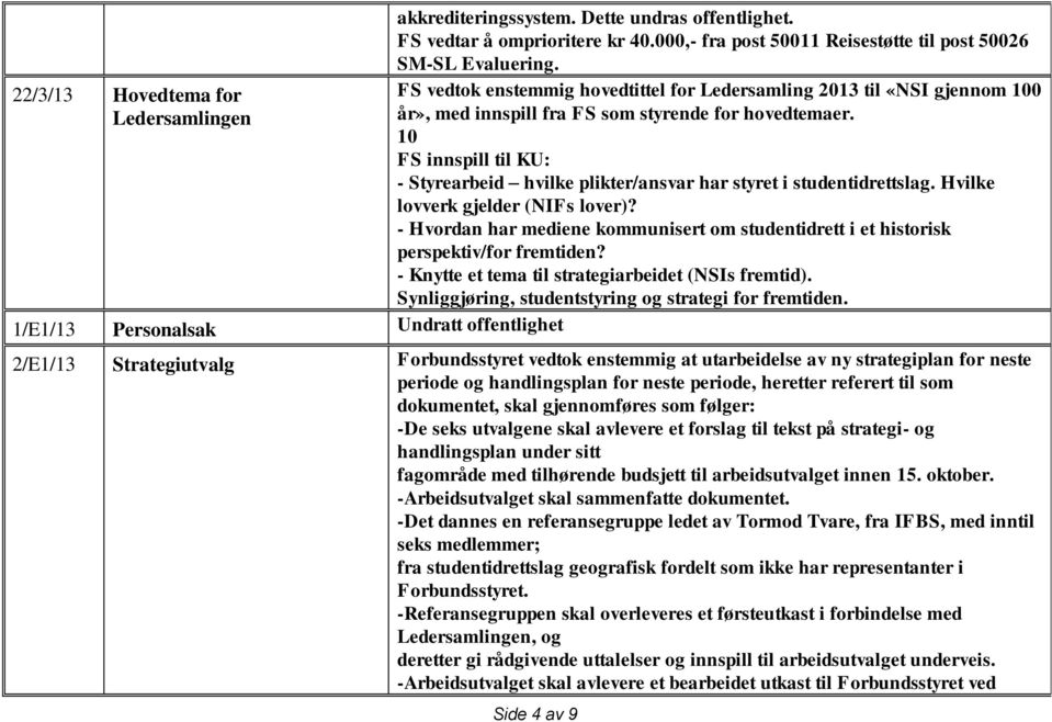 10 FS innspill til KU: - Styrearbeid hvilke plikter/ansvar har styret i studentidrettslag. Hvilke lovverk gjelder (NIFs lover)?