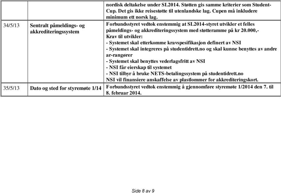 000,- Krav til utvikler: - Systemet skal etterkomme kravspesifikasjon definert av NSI - Systemet skal integreres på studentidrett.