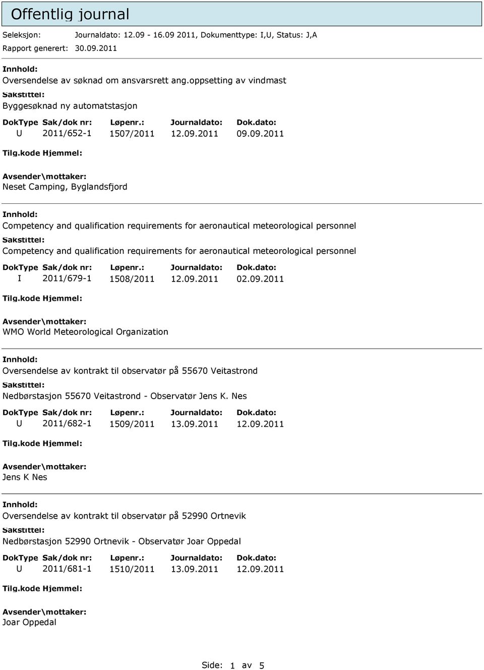 09.2011 Neset Camping, Byglandsfjord Competency and qualification requirements for aeronautical meteorological personnel Competency and qualification requirements for aeronautical meteorological