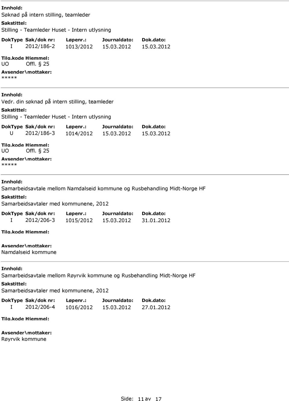 25 nnhold: Samarbeidsavtale mellom Namdalseid kommune og Rusbehandling Midt-Norge HF 2012