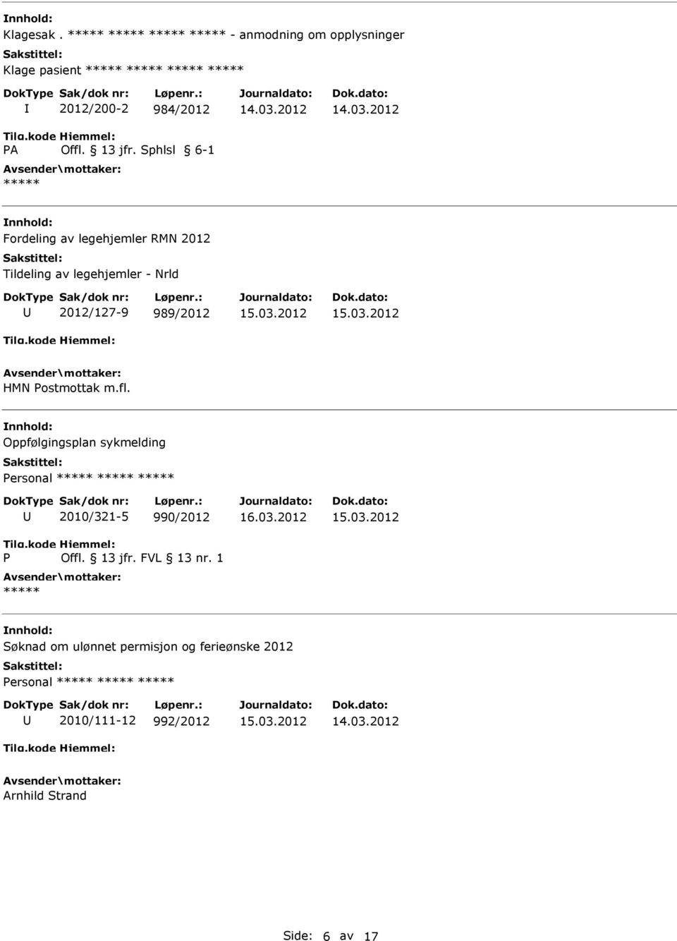 RMN 2012 Tildeling av legehjemler - Nrld 2012/127-9 989/2012 HMN ostmottak m.fl.