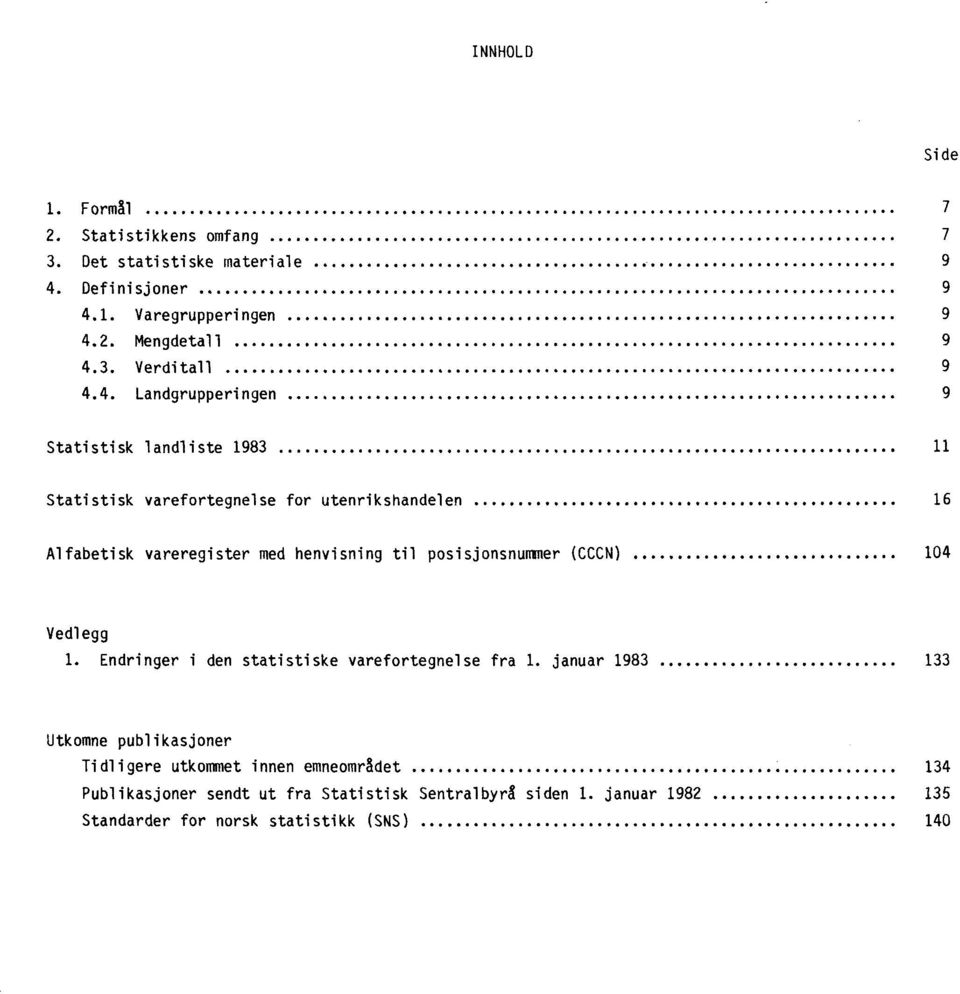 posisjonsnummer (CCCN) 104 Vedlegg 1. Endringer i den statistiske varefortegnelse fra I.