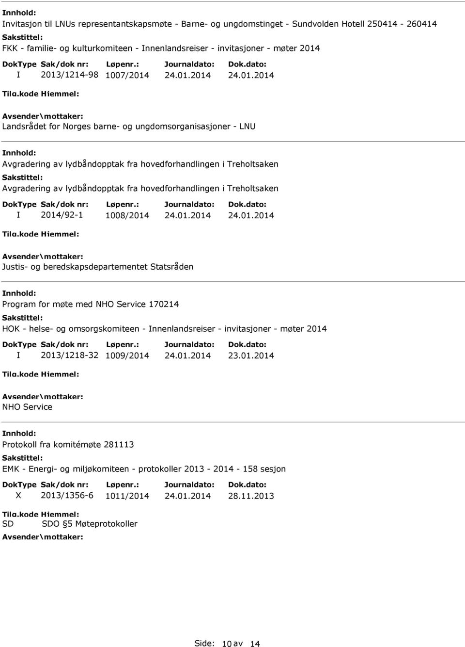 fra hovedforhandlingen i Treholtsaken 2014/92-1 1008/2014 Justis- og beredskapsdepartementet Statsråden Program for møte med NHO Service 170214 HOK - helse- og omsorgskomiteen -