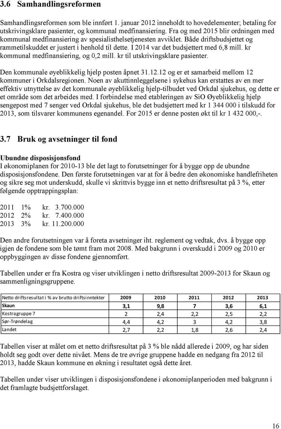 I 2014 var det budsjettert med 6,8 mill. kr kommunal medfinansiering, og 0,2 mill. kr til utskrivingsklare pasienter. Den kommunale øyeblikkelig hjelp posten åpnet 31.12.