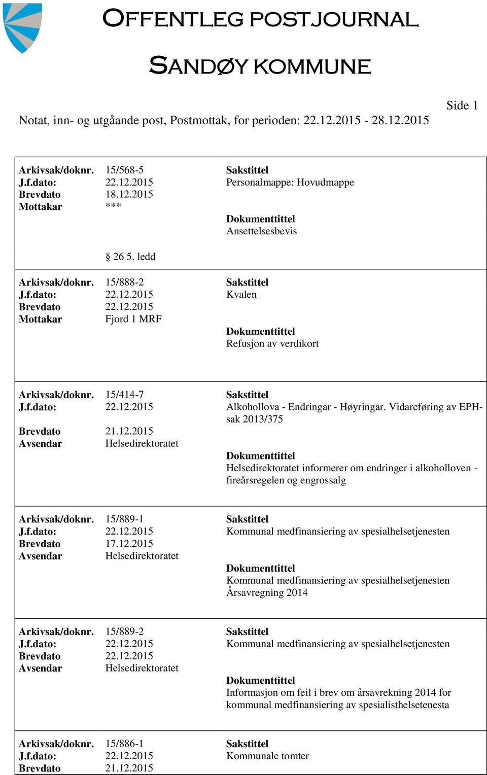 Vidareføring av EPHsak 2013/375 Helsedirektoratet Helsedirektoratet informerer om endringer i alkoholloven - fireårsregelen og engrossalg Arkivsak/doknr. 15/889-1 Sakstittel J.f.dato: 22.12.