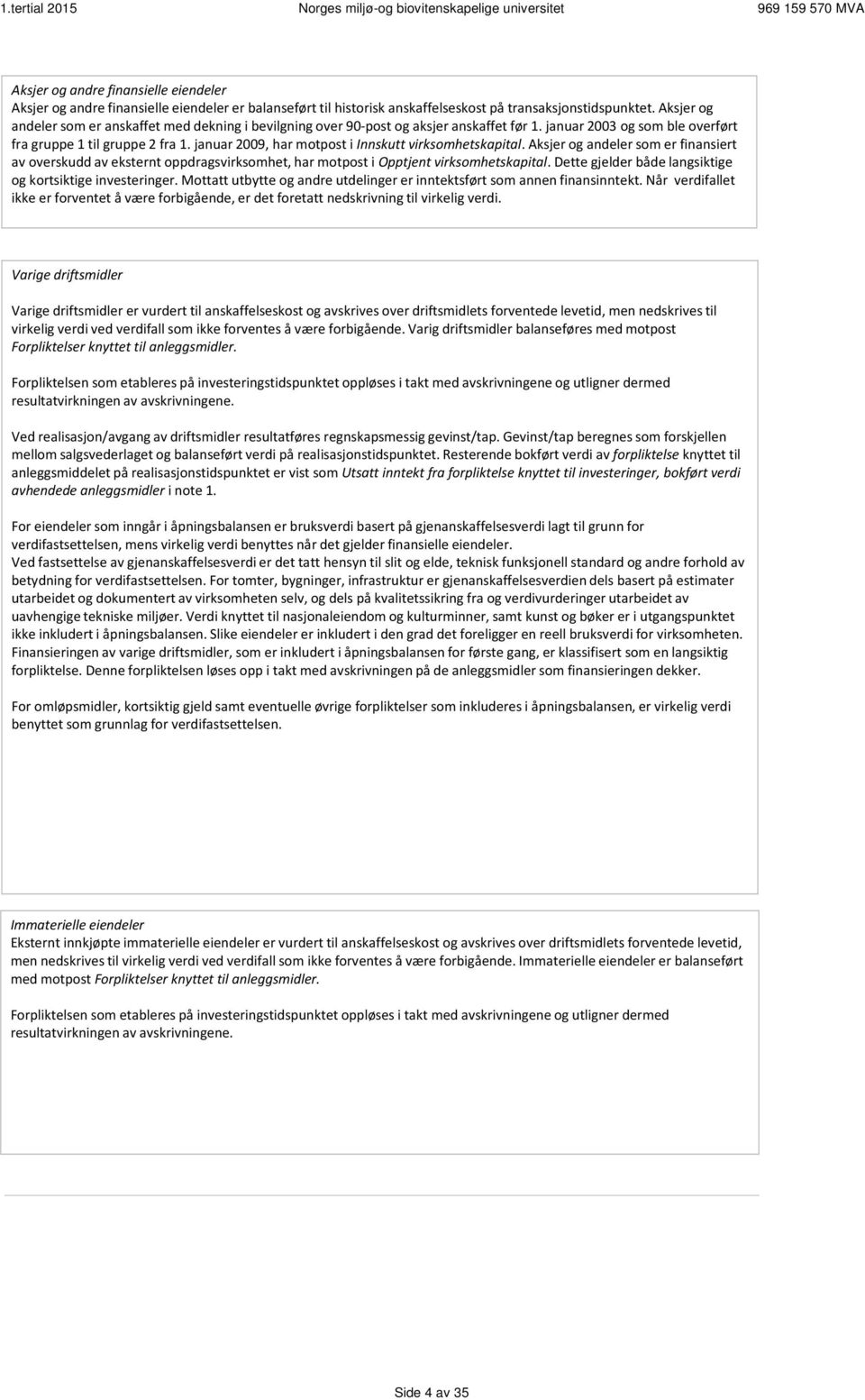 januar 2009, har motpost i Innskutt virksomhetskapital. Aksjer og andeler som er finansiert av overskudd av eksternt oppdragsvirksomhet, har motpost i Opptjent virksomhetskapital.