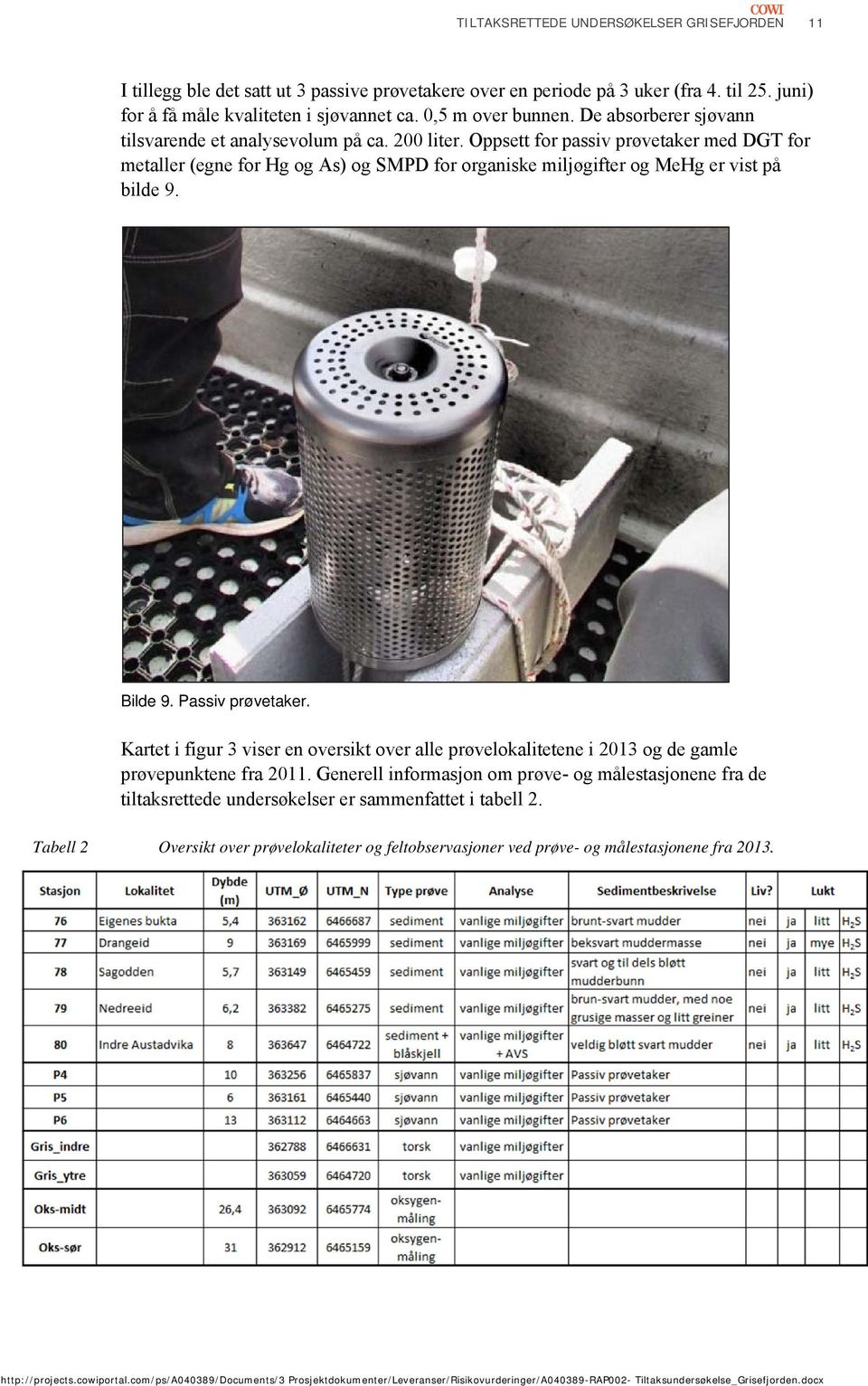 Oppsett for passiv prøvetaker med DGT for metaller (egne for Hg og As) og SMPD for organiske miljøgifter og MeHg er vist på bilde 9. Bilde 9. Passiv prøvetaker.