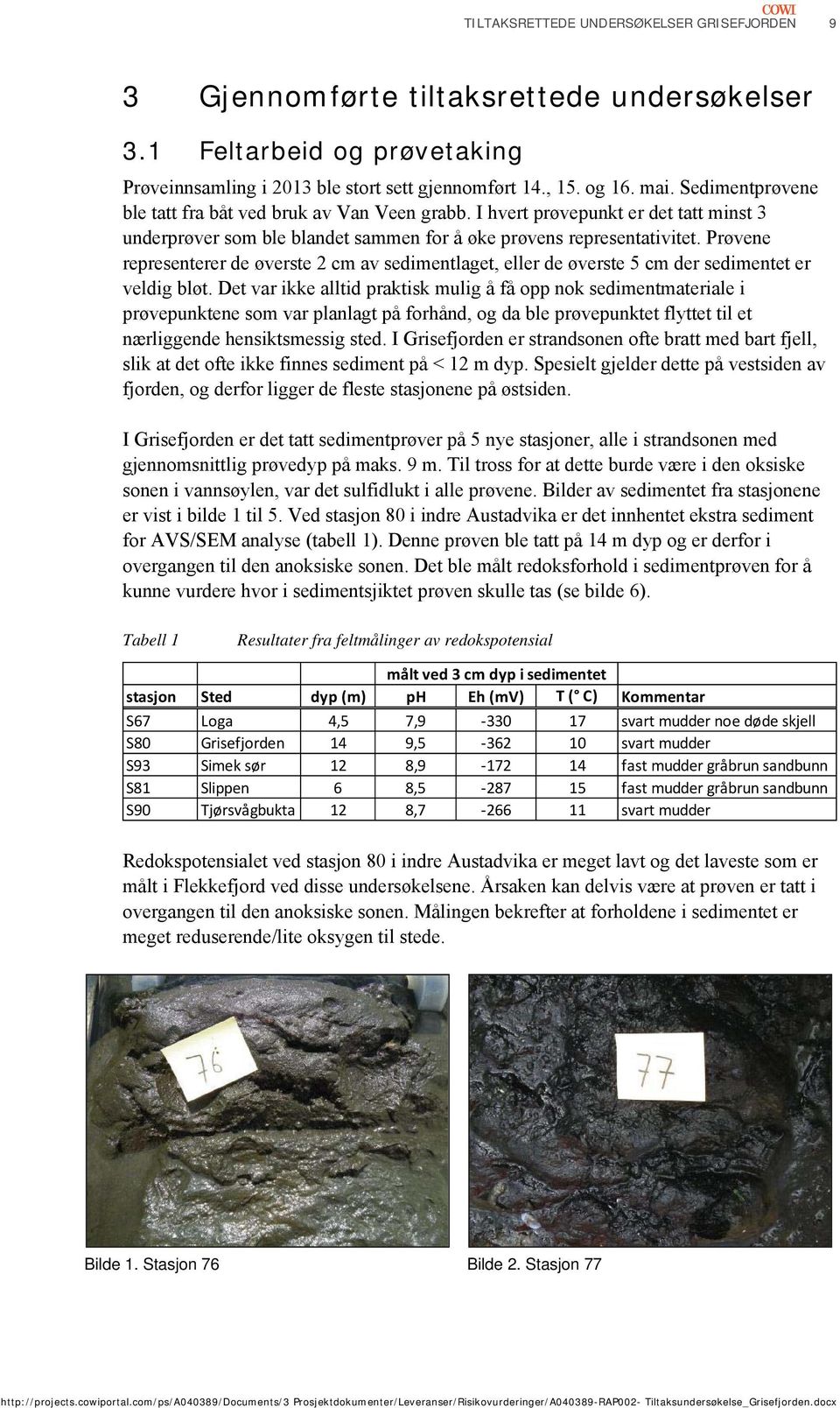 Prøvene representerer de øverste 2 cm av sedimentlaget, eller de øverste 5 cm der sedimentet er veldig bløt.