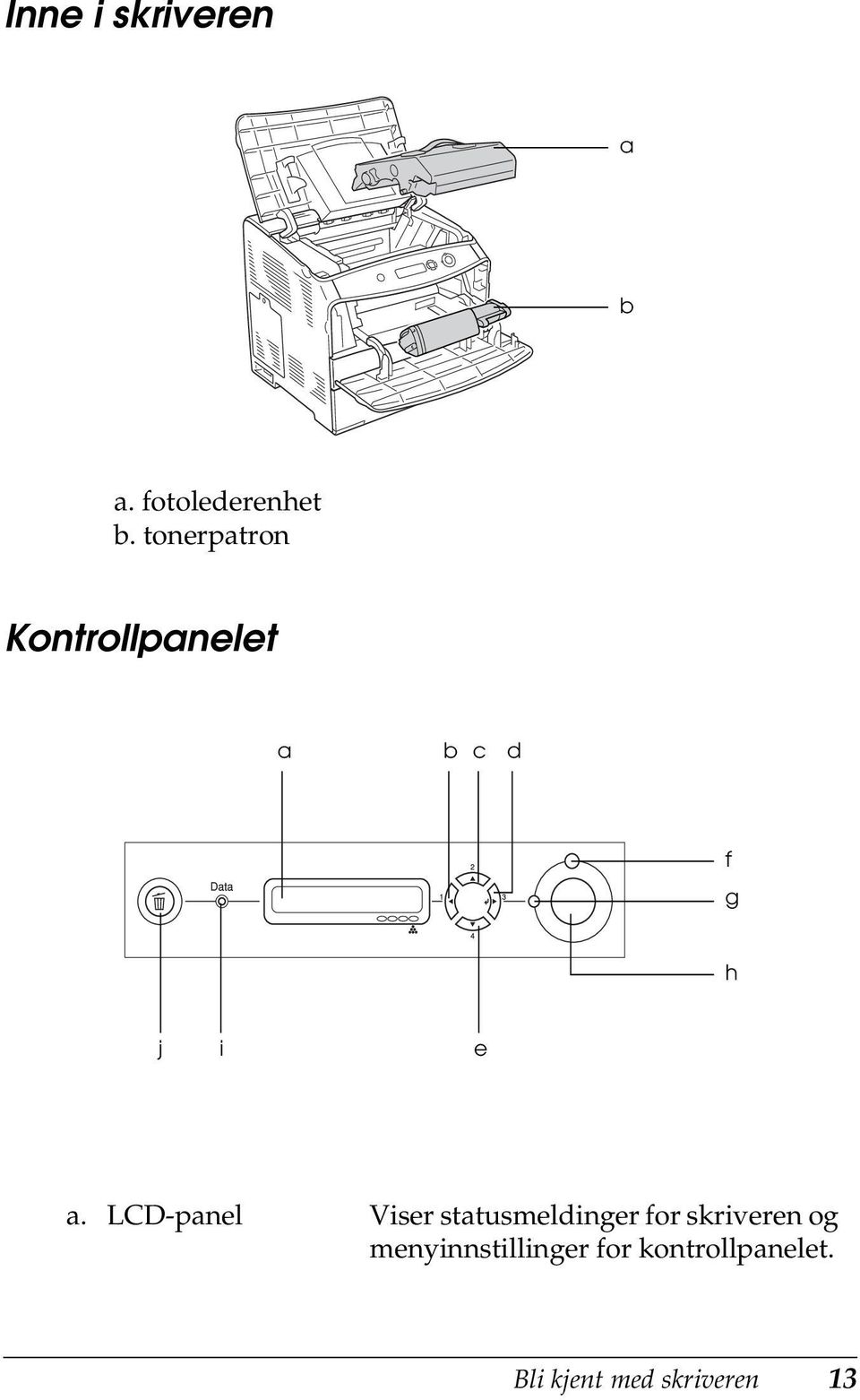 LCD-panel Viser statusmeldinger for skriveren og