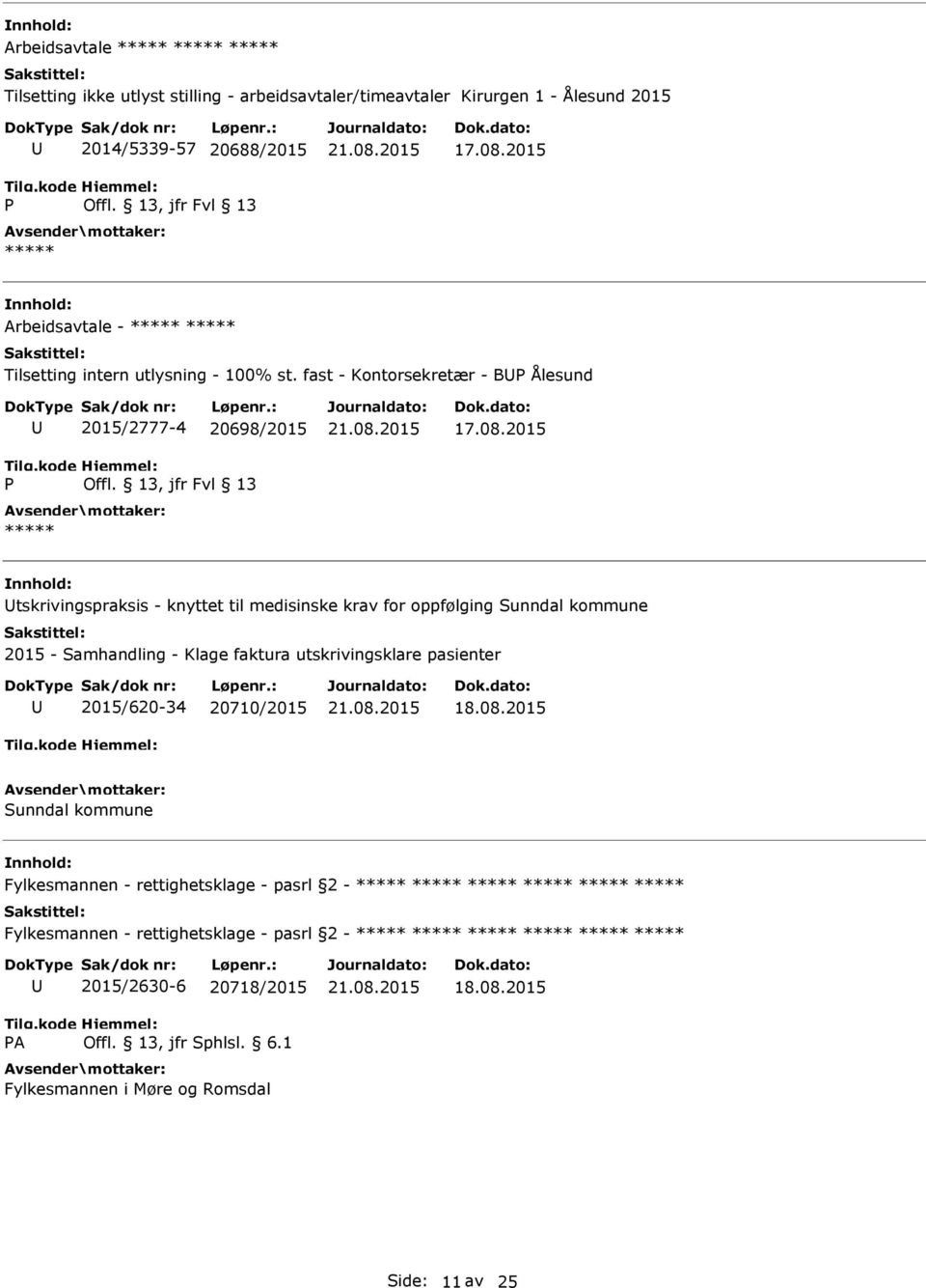 fast - Kontorsekretær - B Ålesund 2015/2777-4 20698/2015 tskrivingspraksis - knyttet til medisinske krav for oppfølging Sunndal kommune 2015 -