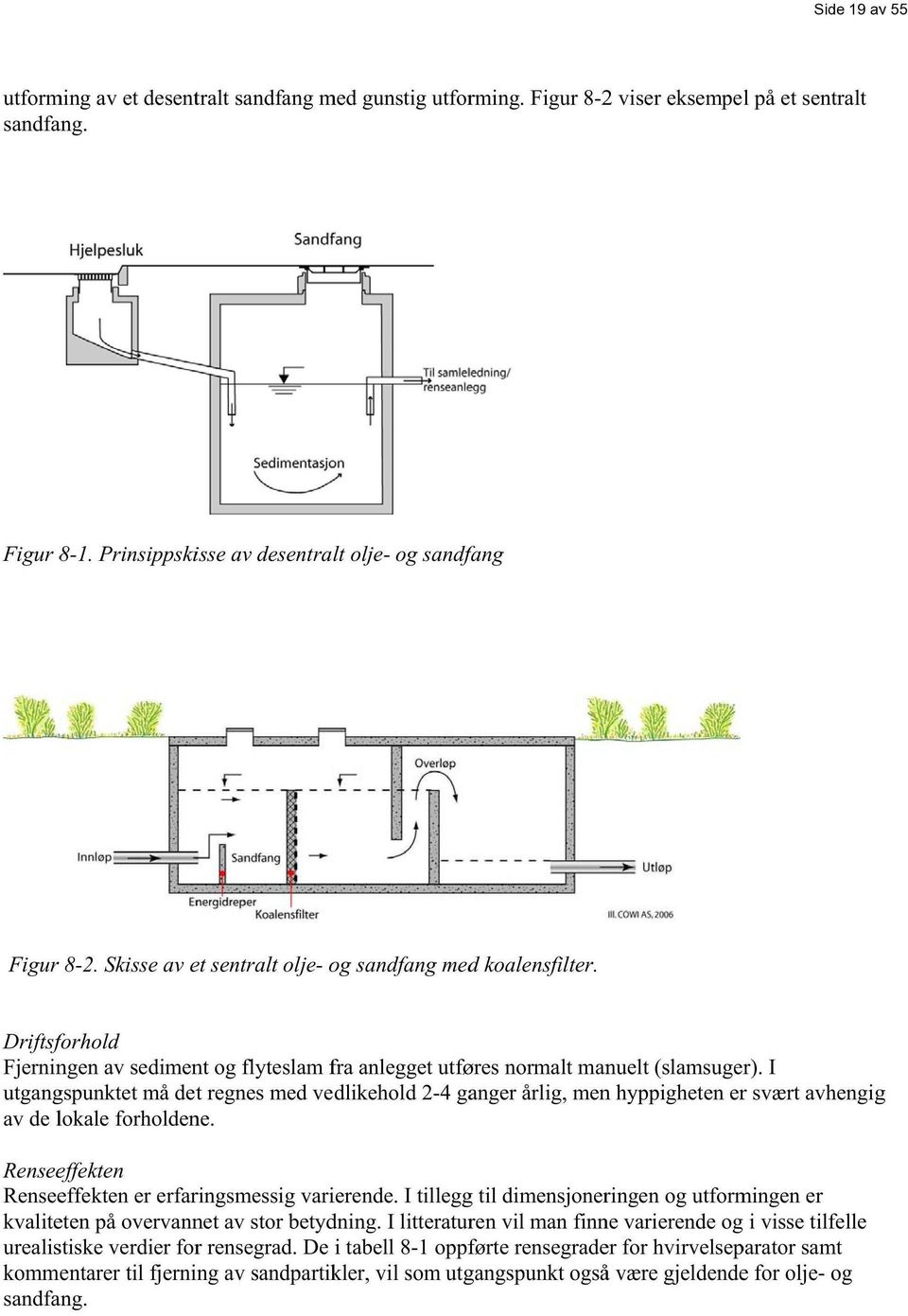 i "fl \ I n nl ø p ~::::::!:*~Jnsan dfa ng ~ '. - '-"-----=- --+- Utlop Energidreper Koalens/i1ter Ul,COW'lAS. 2006 Figur 8-2. Skisse av et sentraltolje- og sandfang medkoalensfilter.