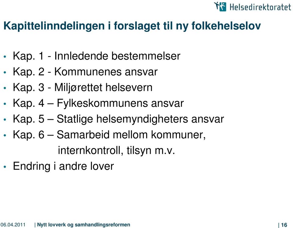 3 - Miljørettet helsevern Kap. 4 Fylkeskommunens ansvar Kap.