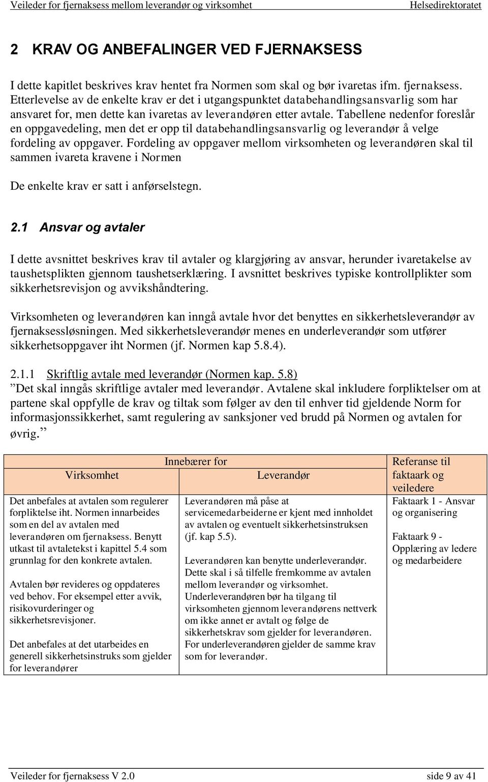 Tabellene nedenfor foreslår en oppgavedeling, men det er opp til databehandlingsansvarlig og leverandør å velge fordeling av oppgaver.