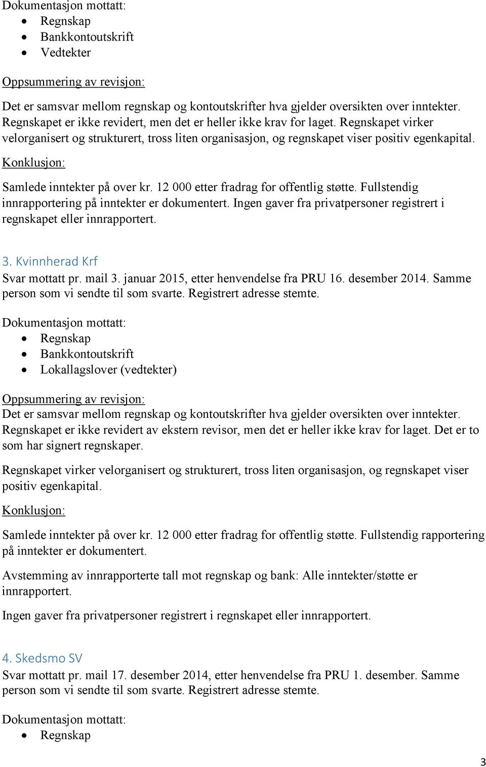 Kvinnherad Krf Svar mottatt pr. mail 3. januar 2015, etter henvendelse fra PRU 16. desember 2014.