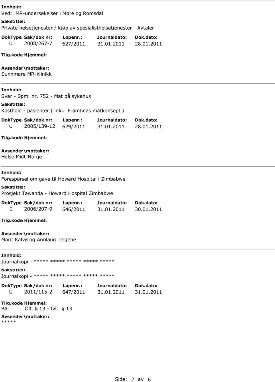 Framtidas matkonsept ) 2005/139-12 629/2011 Helse Midt-Norge Forespørsel om gave til Howard Hospital i Zimbabwe Prosjekt