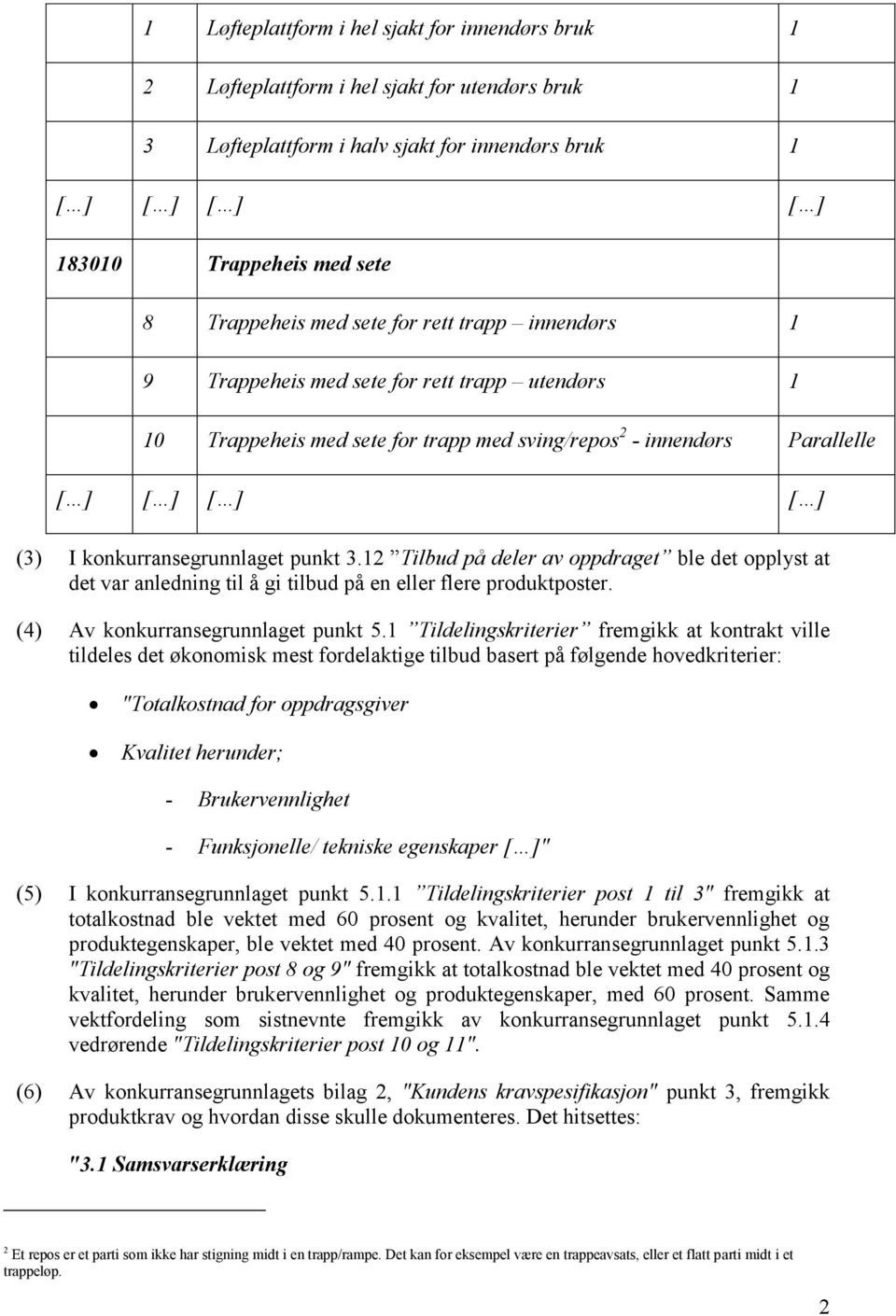 konkurransegrunnlaget punkt 3.12 Tilbud på deler av oppdraget ble det opplyst at det var anledning til å gi tilbud på en eller flere produktposter. (4) Av konkurransegrunnlaget punkt 5.