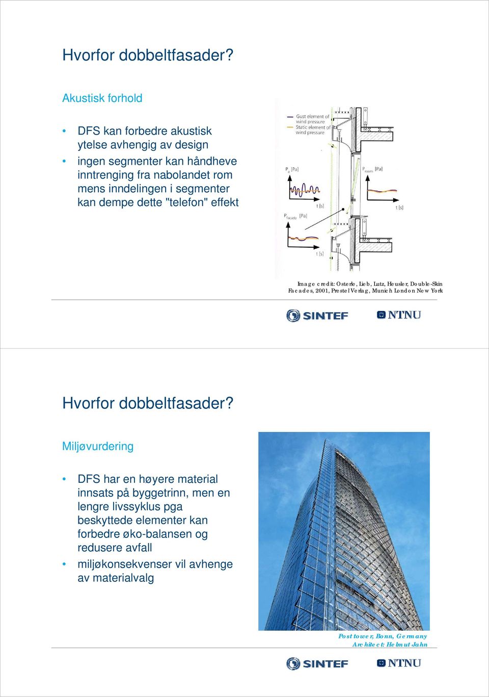 segmenter kan dempe dette "telefon" effekt Image credit: Osterle, Lieb, Lutz, Heusler, Double-Skin Facades, 2001, Prestel Verlag, Munich London New