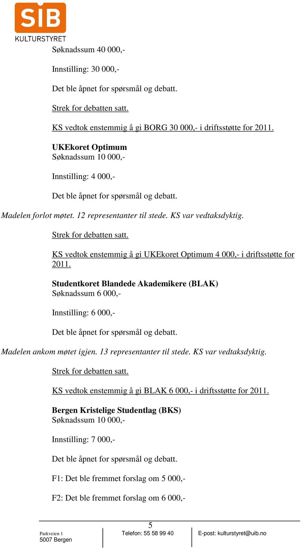 KS vedtok enstemmig å gi UKEkoret Optimum 4 000,- i driftsstøtte for 2011.