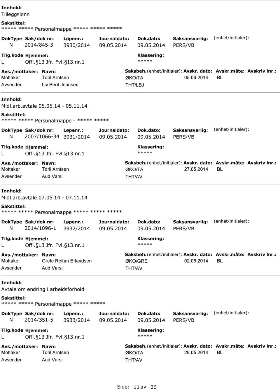 14 Personalmappe 2014/1096-1 3932/2014 Avs./mottaker: avn: Saksbeh. Avskr. dato: Avskr.måte: Avskriv lnr.: Mottaker Grete Reitan Erlandsen ØKO/GRE 02.06.