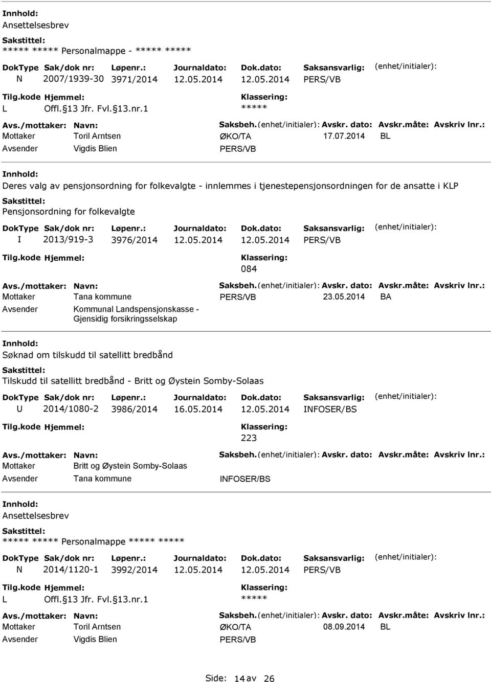 2014 B Deres valg av pensjonsordning for folkevalgte - innlemmes i tjenestepensjonsordningen for de ansatte i KP Pensjonsordning for folkevalgte 2013/919-3 3976/2014 12.05.2014 12.05.2014 084 Avs.