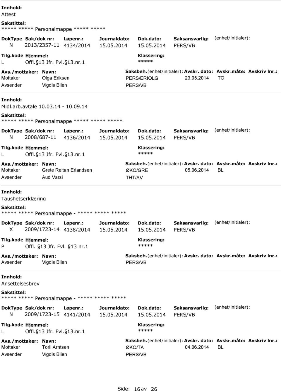 : Mottaker Grete Reitan Erlandsen ØKO/GRE 05.06.2014 B Avsender Aud Varsi THT/AV Taushetserklæring Personalmappe - 2009/1723-14 4138/2014 15.05.2014 15.05.2014 P Offl. 13 Jfr. Fvl. 13 nr.