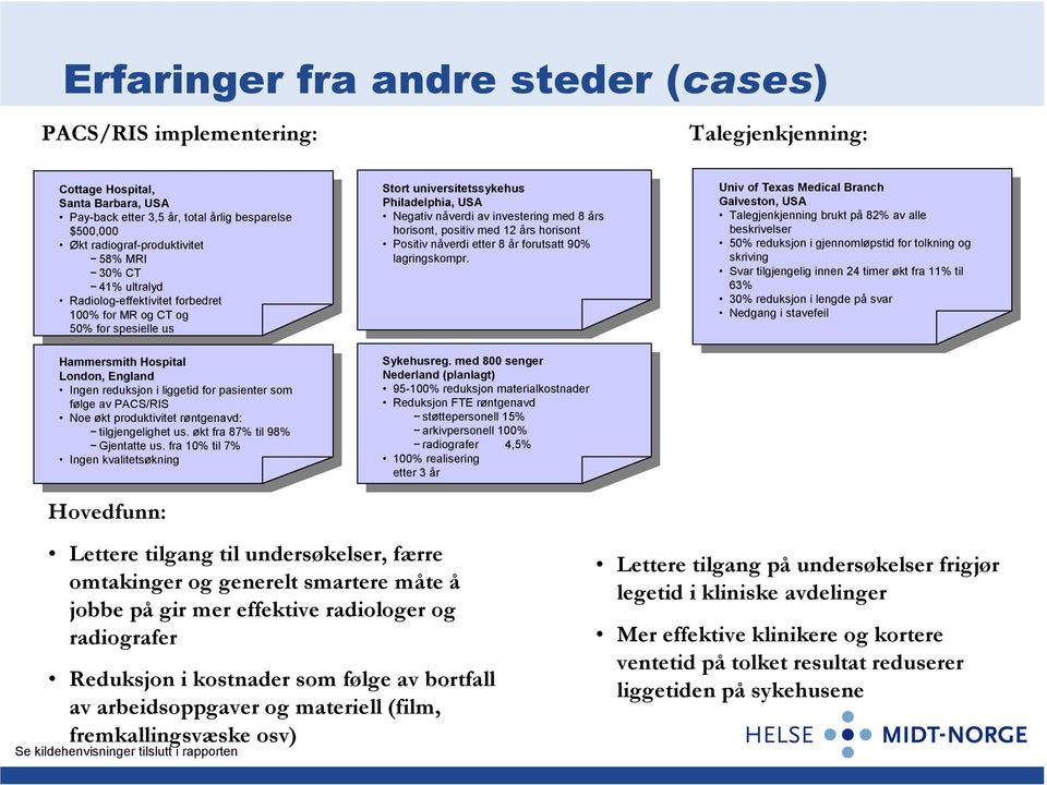 forbedret 100% Radiolog-effektivitet for MR og CT og forbedret 50% 100% for for spesielle MR og us CT og 50% for spesielle us Stort universitetssykehus Philadelphia, Stort universitetssykehus USA