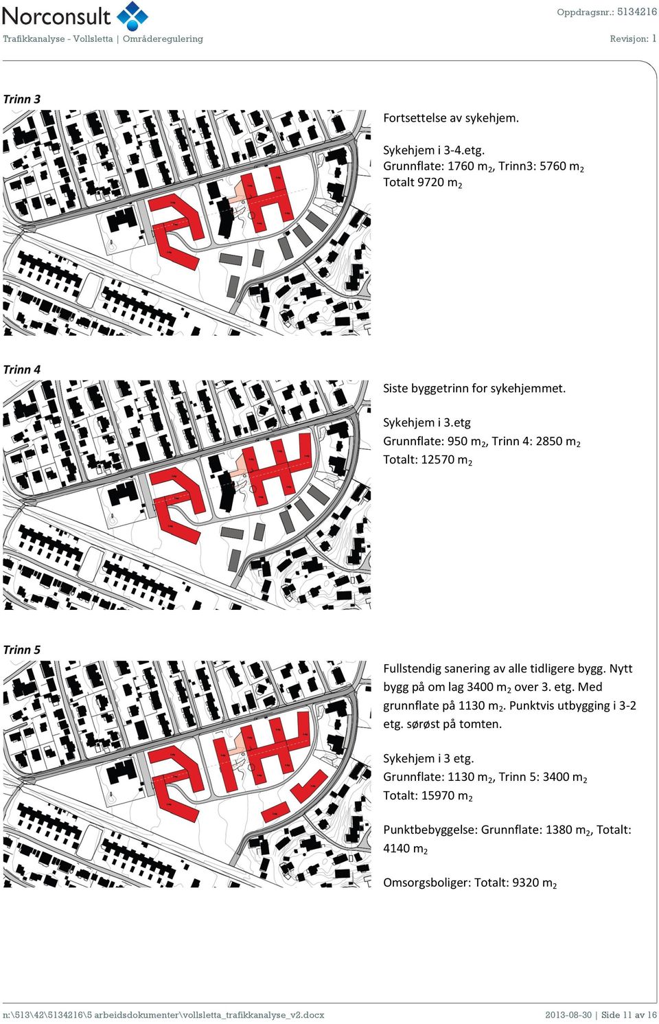 Grunnflate: 1130 m 2, Trinn 5: 3400 m 2 Totalt: 15970 m 2 Punktbebyggelse: Grunnflate: 1380 m 2, Totalt: 4140 m 2 Omsorgsboliger: Totalt: 9320 m 2