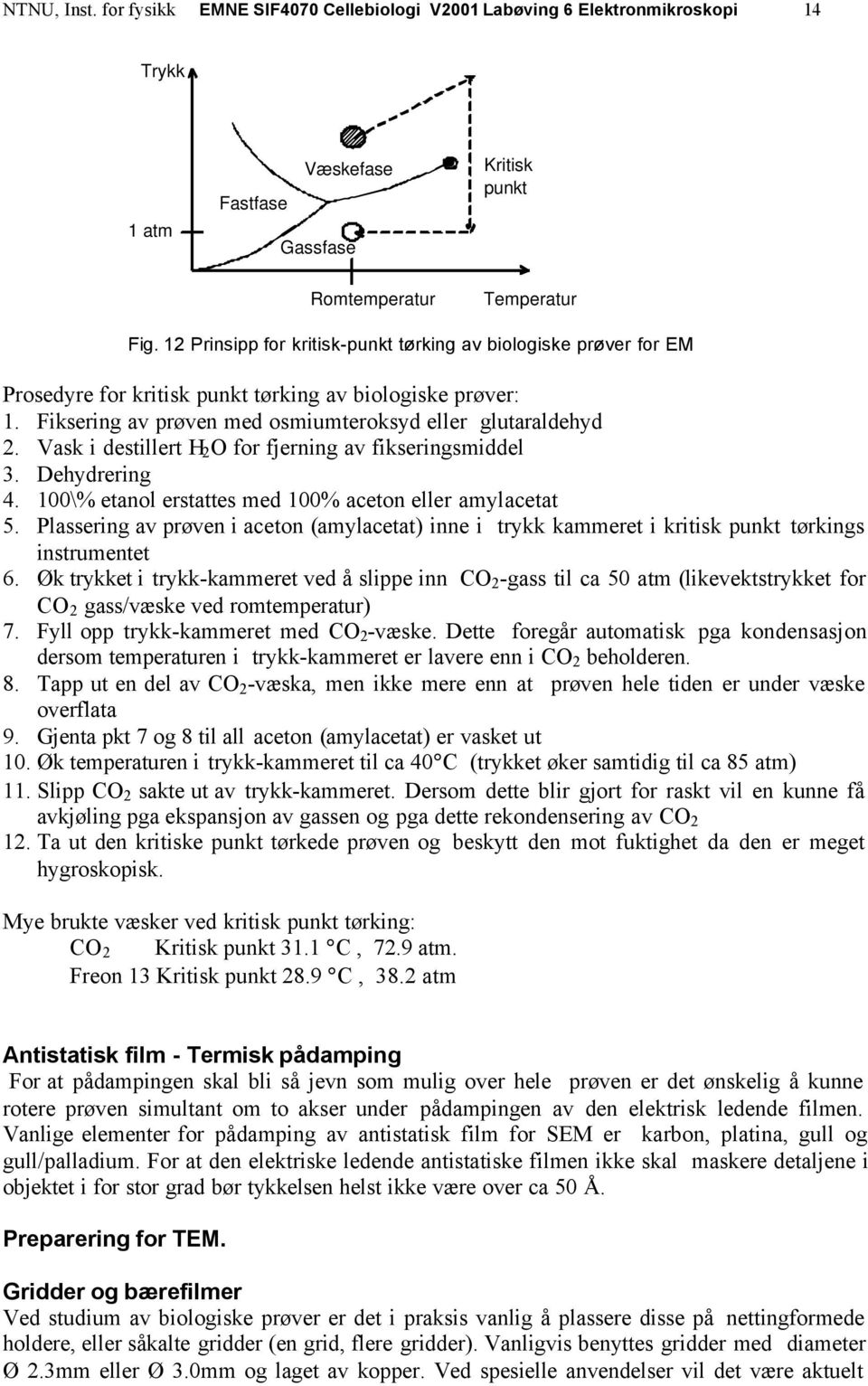 Vask i destillert H 2 O for fjerning av fikseringsmiddel 3. Dehydrering 4. 100\% etanol erstattes med 100% aceton eller amylacetat 5.