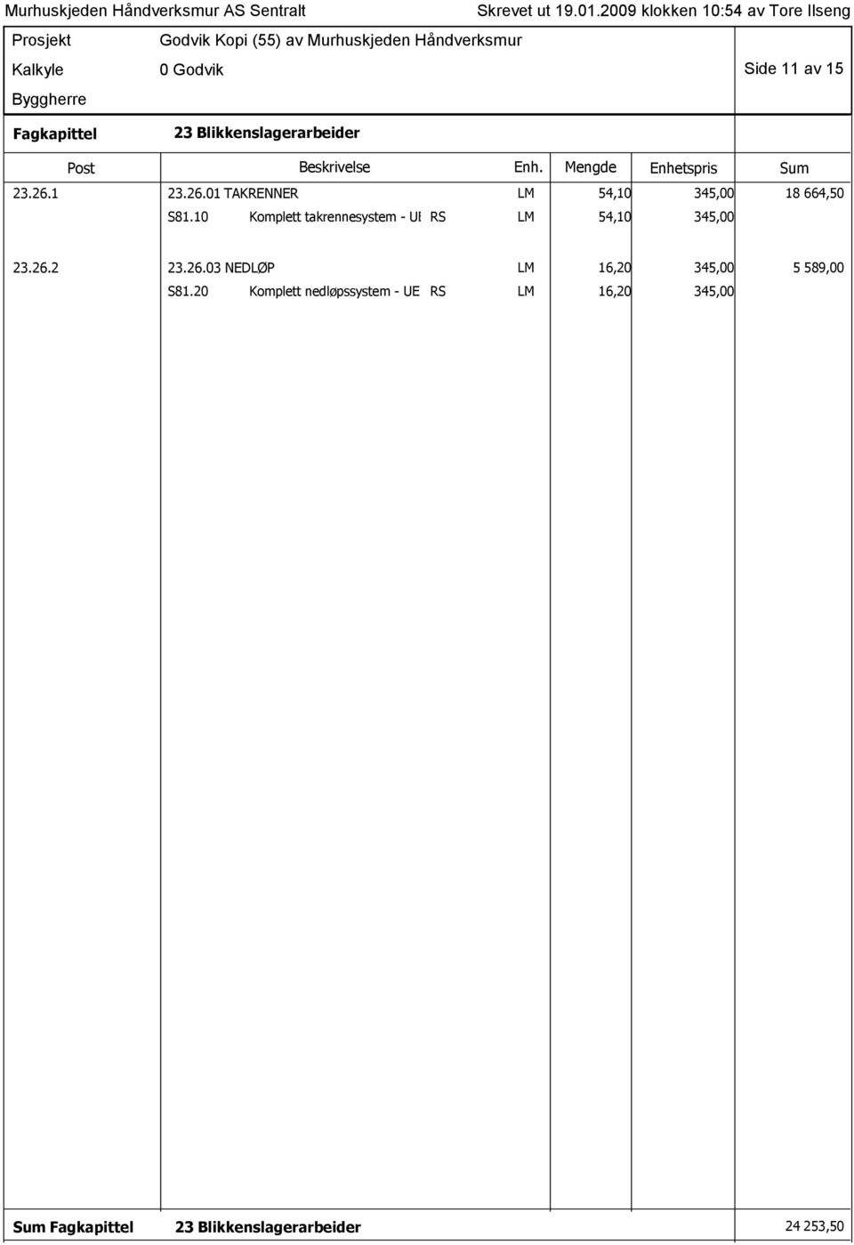 10 Komplett takrennesystem - UE RS LM 54,10 345,00 23.26.