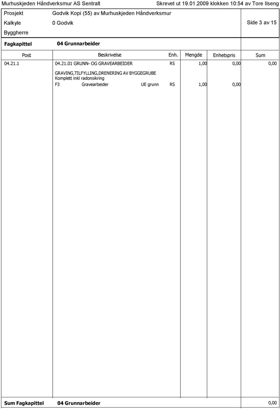 01 GRUNN- OG GRAVEARBEIDER RS 1,00 0,00 0,00