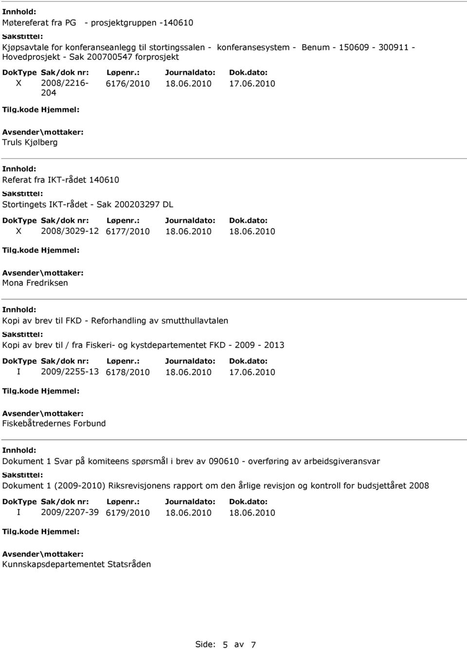 : 6176/2010 Truls Kjølberg Referat fra KT-rådet 140610 Stortingets KT-rådet - Sak 200203297 DL 2008/3029-12 6177/2010 Mona Fredriksen Kopi av brev til FKD - Reforhandling av smutthullavtalen Kopi