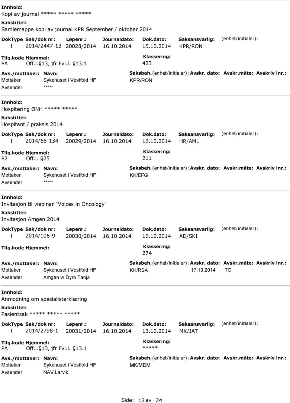 /mottaker: Navn: Saksbeh. Avskr. dato: Avskr.måte: Avskriv lnr.: KK/RSA 17.10.