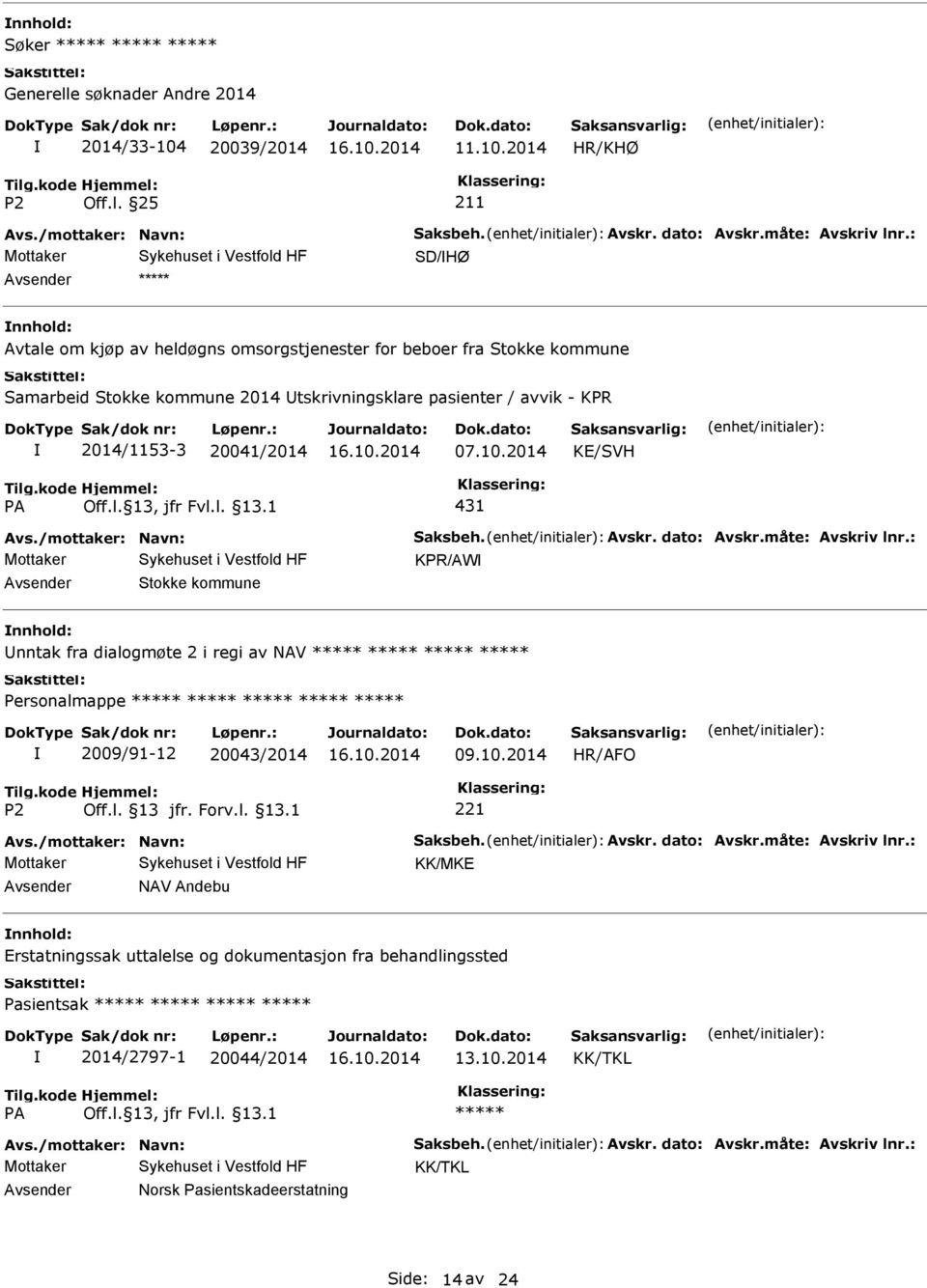 2014 KE/SVH 431 Avs./mottaker: Navn: Saksbeh. Avskr. dato: Avskr.måte: Avskriv lnr.: KPR/AW Stokke kommune nntak fra dialogmøte 2 i regi av NAV Personalmappe 2009/91-12 20043/2014 09.10.