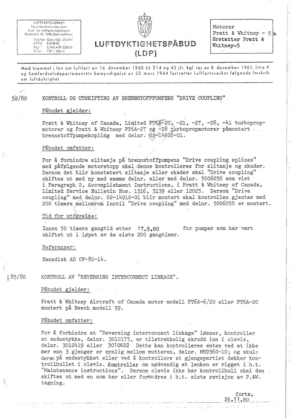 res av 8. desember 1961, lilra K og Samferdselsdeparlemeniels bemyndigelse av 23.