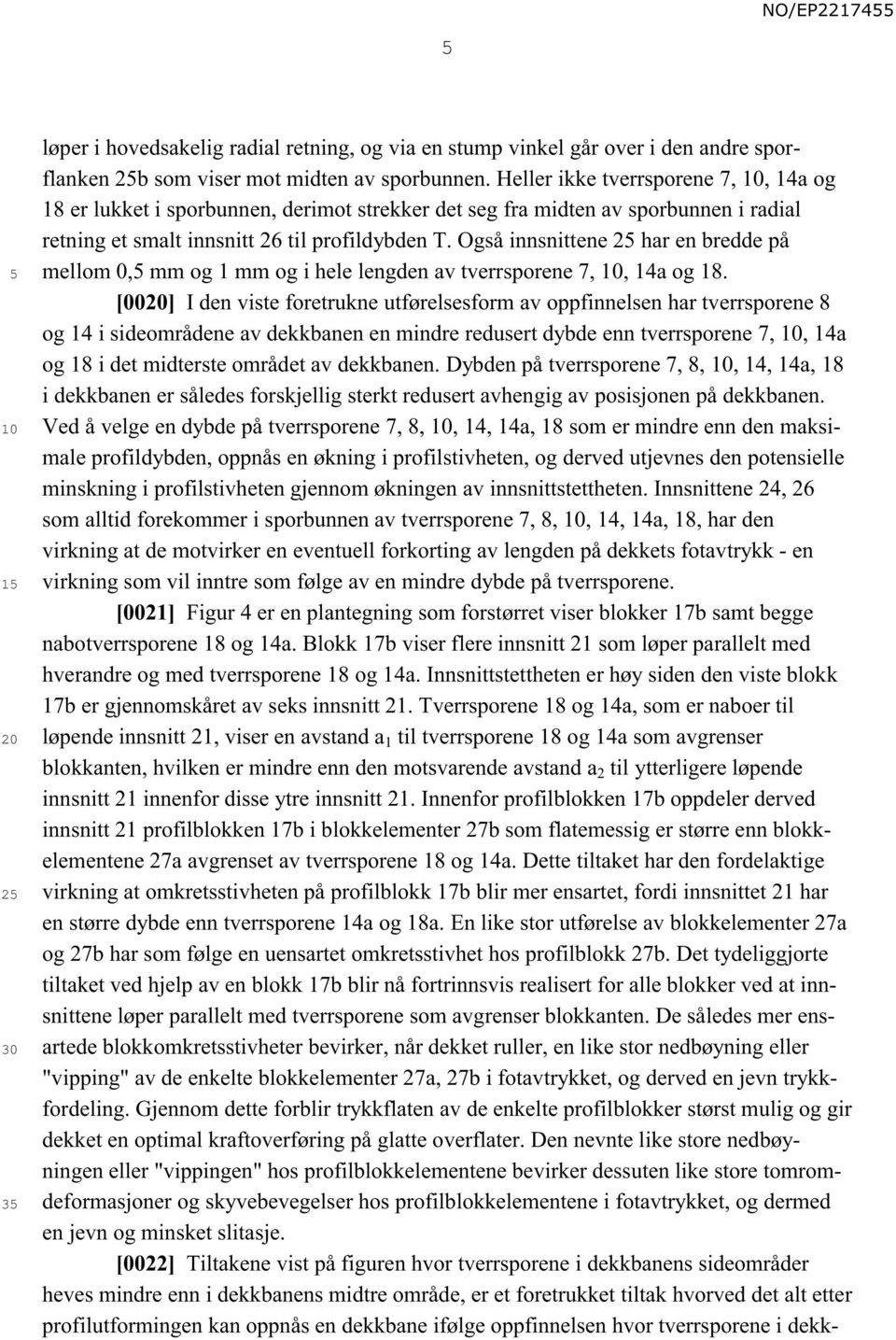 Også innsnittene 2 har en bredde på mellom 0, mm og 1 mm og i hele lengden av tverrsporene 7,, 14a og 18.