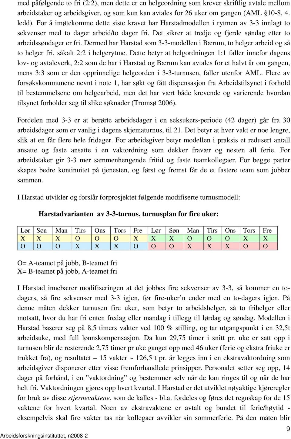 Dermed har Harstad som 3-3-modellen i Bærum, to helger arbeid og så to helger fri, såkalt 2:2 i helgerytme.