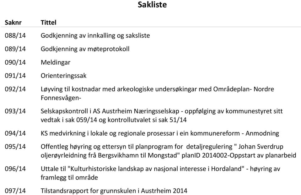 KS medvirkning i lokale og regionale prosessar i ein kommunereform - Anmodning 095/14 Offentleg høyring og ettersyn til planprogram for detaljregulering " Johan Sverdrup oljerøyrleidning frå