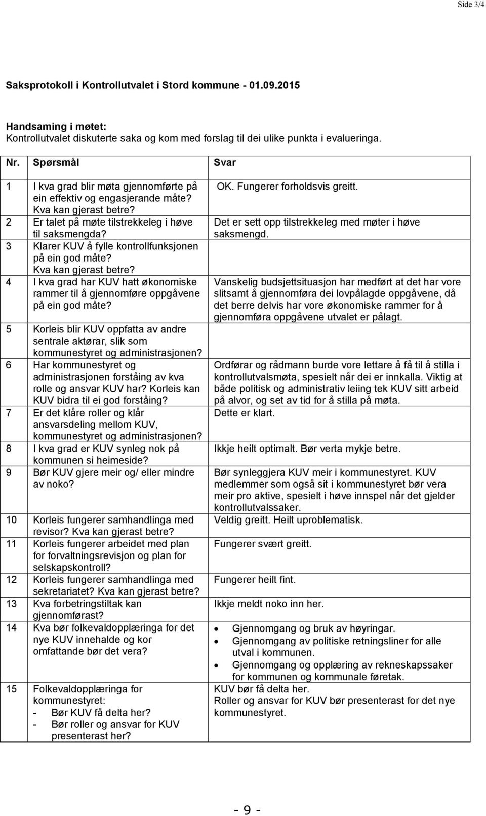 3 Klarer KUV å fylle kontrollfunksjonen på ein god måte? Kva kan gjerast betre? 4 I kva grad har KUV hatt økonomiske rammer til å gjennomføre oppgåvene på ein god måte?