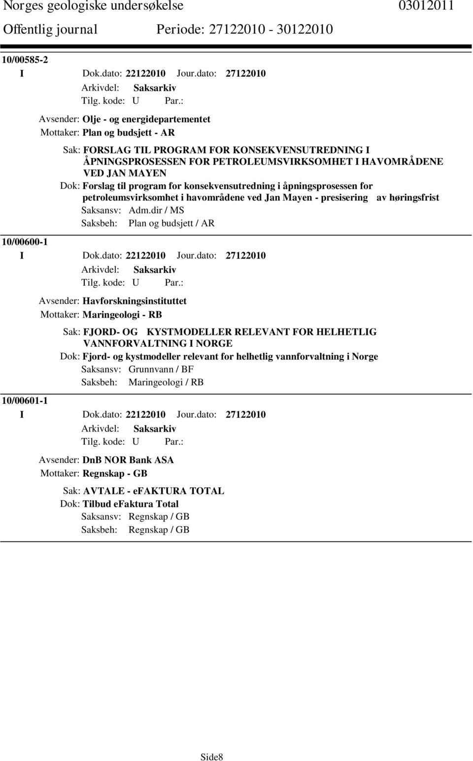 JAN MAYEN Dok: Forslag til program for konsekvensutredning i åpningsprosessen for petroleumsvirksomhet i havområdene ved Jan Mayen - presisering av høringsfrist Saksansv: Adm.