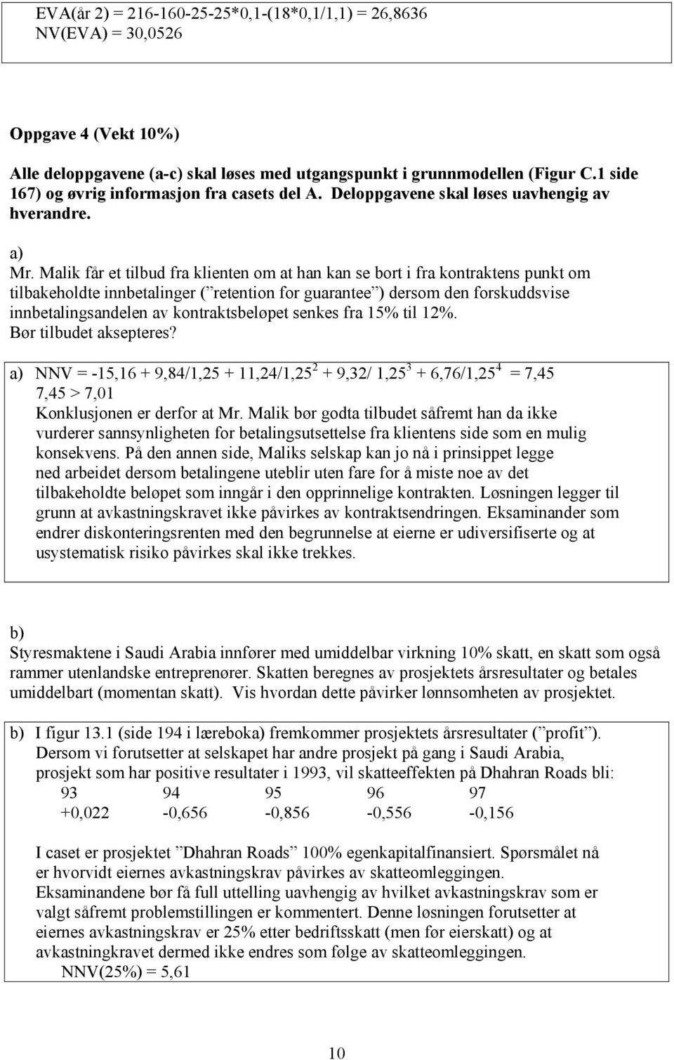 Malik får et tilbud fra klienten om at han kan se bort i fra kontraktens punkt om tilbakeholdte innbetalinger ( retention for guarantee ) dersom den forskuddsvise innbetalingsandelen av