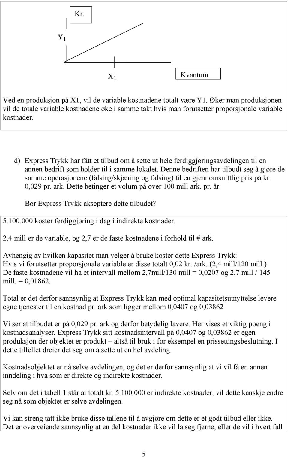 d) Express Trykk har fått et tilbud om å sette ut hele ferdiggjøringsavdelingen til en annen bedrift som holder til i samme lokalet.