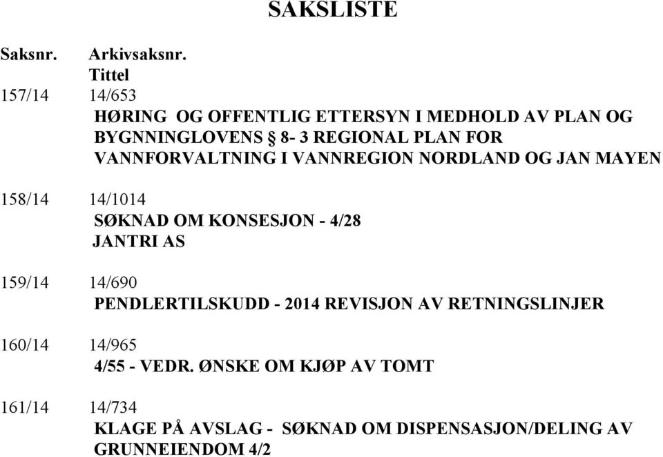 VANNFORVALTNING I VANNREGION NORDLAND OG JAN MAYEN 158/14 14/1014 SØKNAD OM KONSESJON - 4/28 JANTRI AS