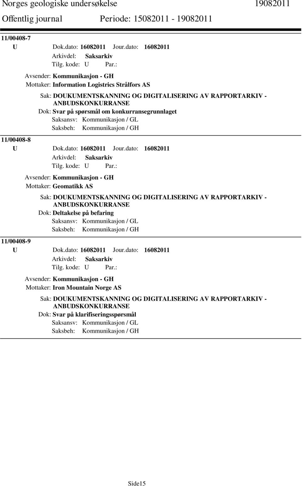 konkurransegrunnlaget Saksansv: Kommunikasjon / GL Saksbeh: Kommunikasjon / GH 11/00408-8 U Dok.dato: 16082011 Jour.