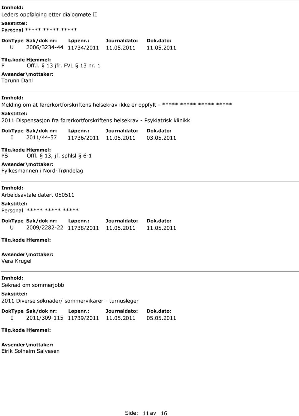 førerkortforskriftens helsekrav - Psykiatrisk klinikk 2011/44-57 11736/2011 Fylkesmannen i Nord-Trøndelag 03.05.