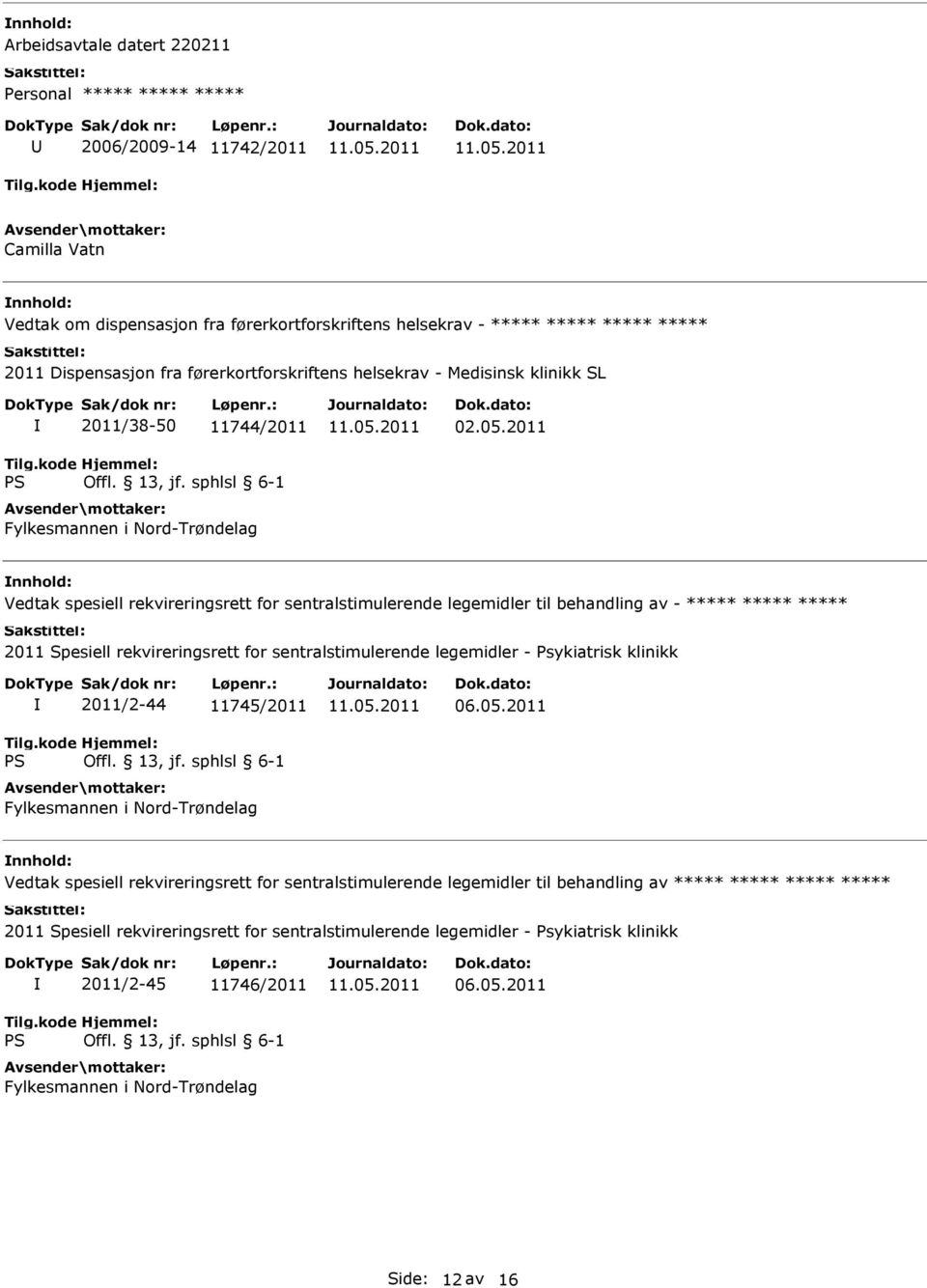 2011 Vedtak spesiell rekvireringsrett for sentralstimulerende legemidler til behandling av - ***** ***** ***** 2011 Spesiell rekvireringsrett for sentralstimulerende legemidler - Psykiatrisk klinikk