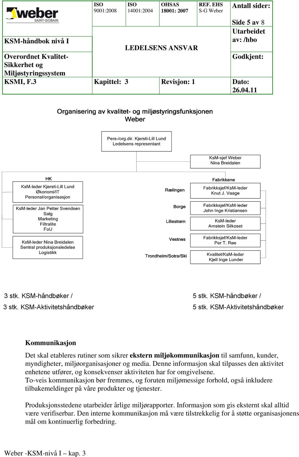 Denne informasjon skal tilpasses den aktivitet enhetene utfører, og konsekvenser aktiviteten har for omgivelsene.