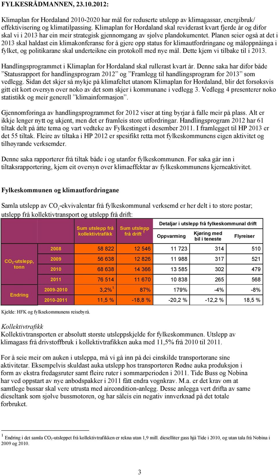 Planen seier også at det i 2013 skal haldast ein klimakonferanse for å gjere opp status for klimautfordringane og måloppnåinga i fylket, og politikarane skal underteikne ein protokoll med nye mål.